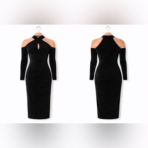 RACHEL Rachel Roy Black Cold-Shoulder Midi Dress